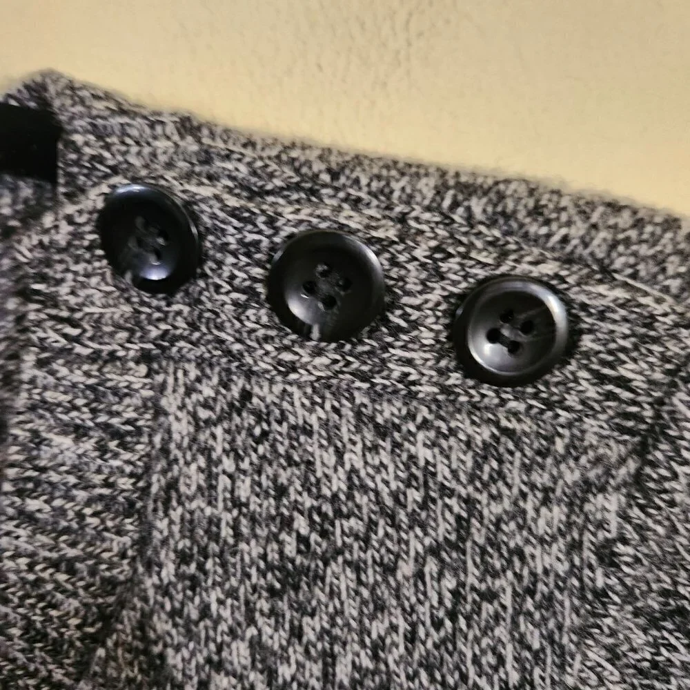 J. Crew Merino Wool Navy Marled Knit Button Detail Crewneck Sweater Size M